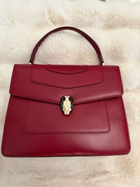 Bulgari Burgundy Leather Top-Handle with Serpent Head with authentication